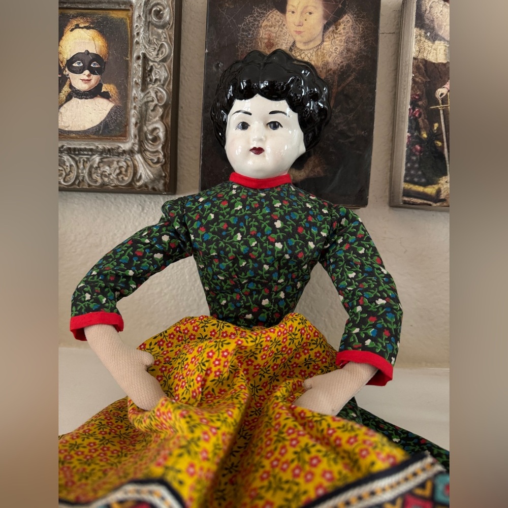 Porcelain China Head Doll –‎ Handmade Cloth Body & Vintage Dress